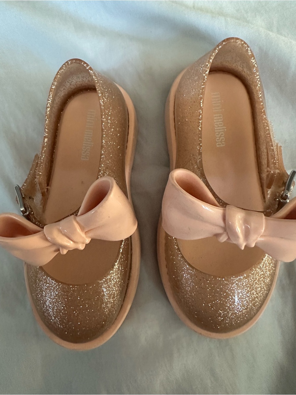 Mini Melissa Glitter Bow Mary Jane Flats in Rose Gold - Picture 3 of 6